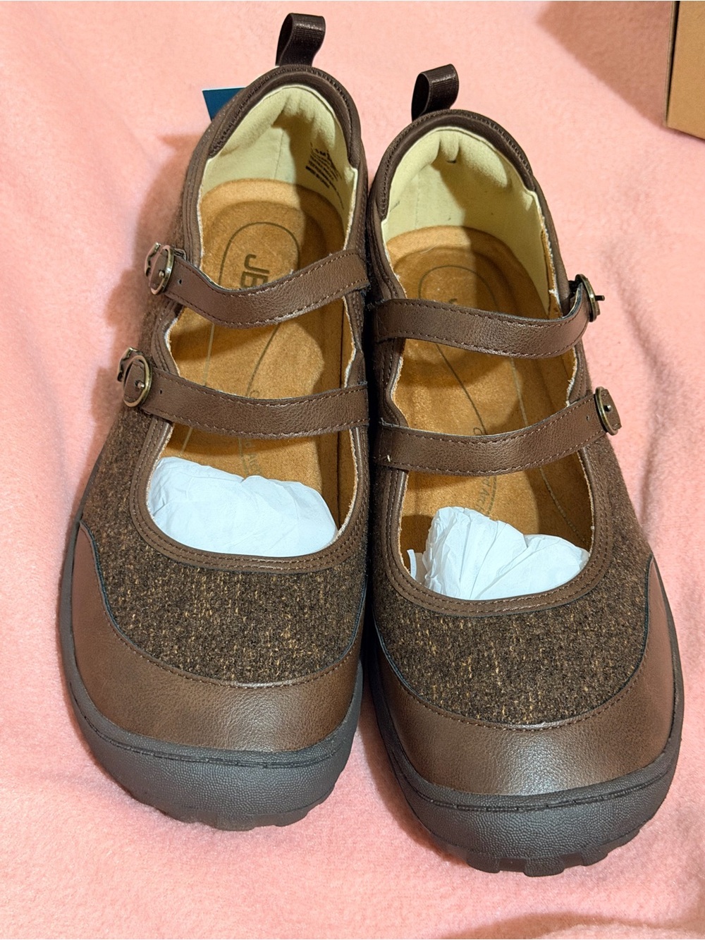 JBU Brown Mary Jane Flats with Dual Straps